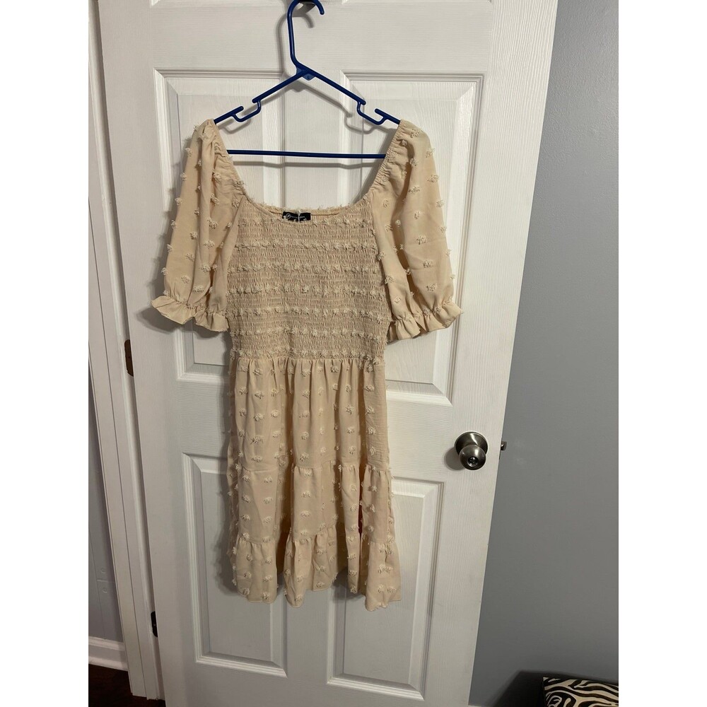 PRETTYGARDEN Elastic Waist Ruffled Hem Dress Size L Apricot New With Tags